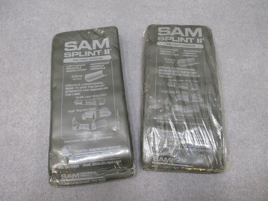 Two SAM SPLINT II limb rescue splints by North American Rescue, lightweight and flexible for military and tactical first aid.