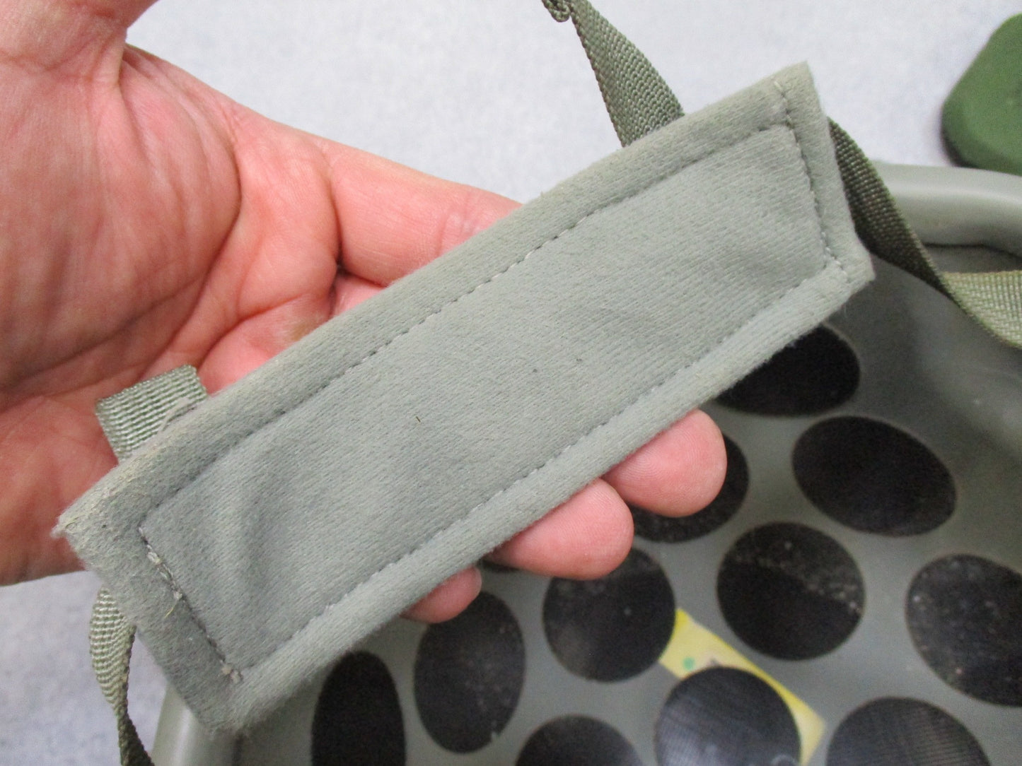 MSA ACH helmet in foliage green with Team Wendy chinstrap and Oregon Aero pads, shown on a plain background.