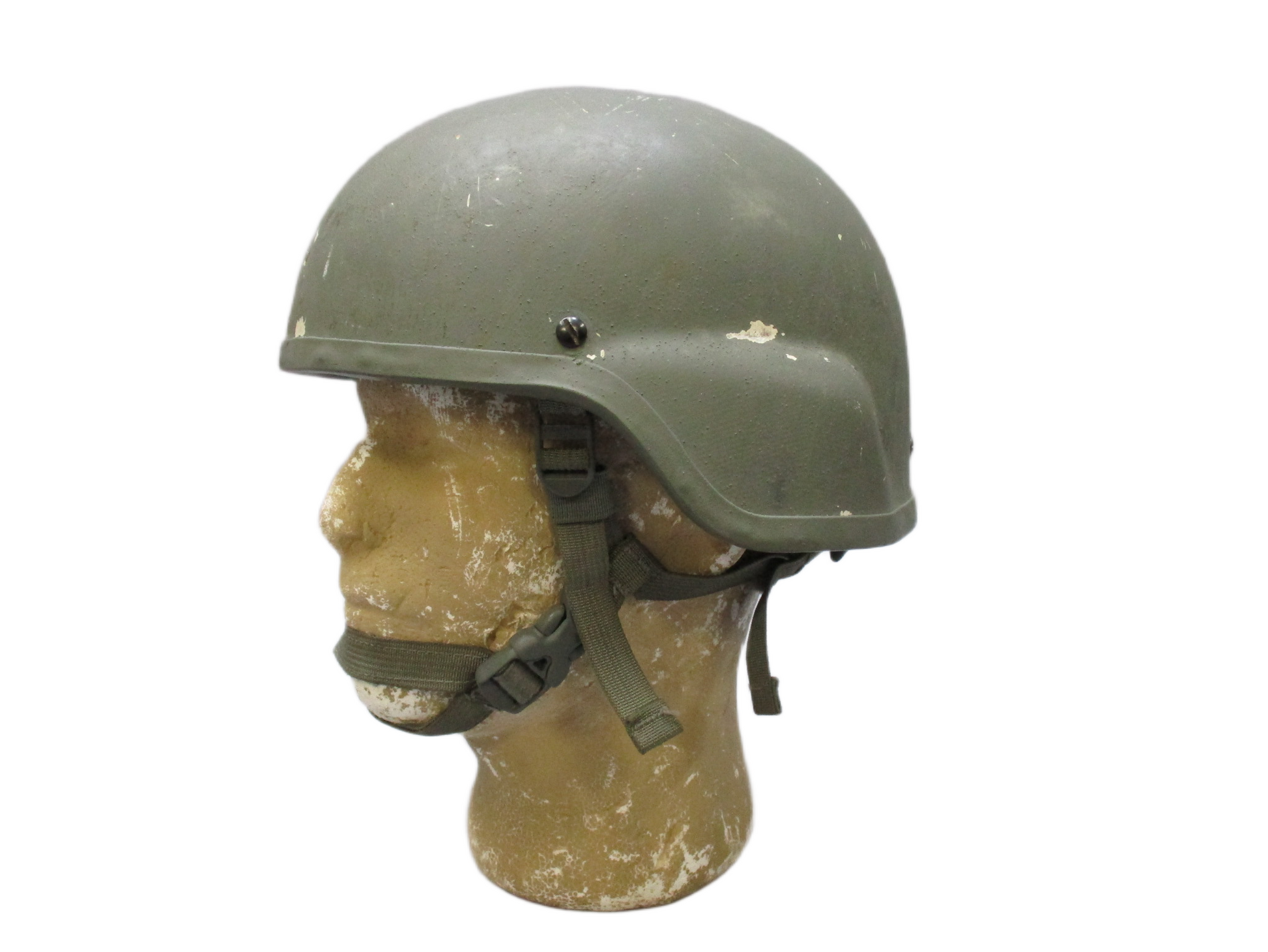 MSA ACH helmet in foliage green with Team Wendy chinstrap and Oregon Aero padding, designed for military or tactical use