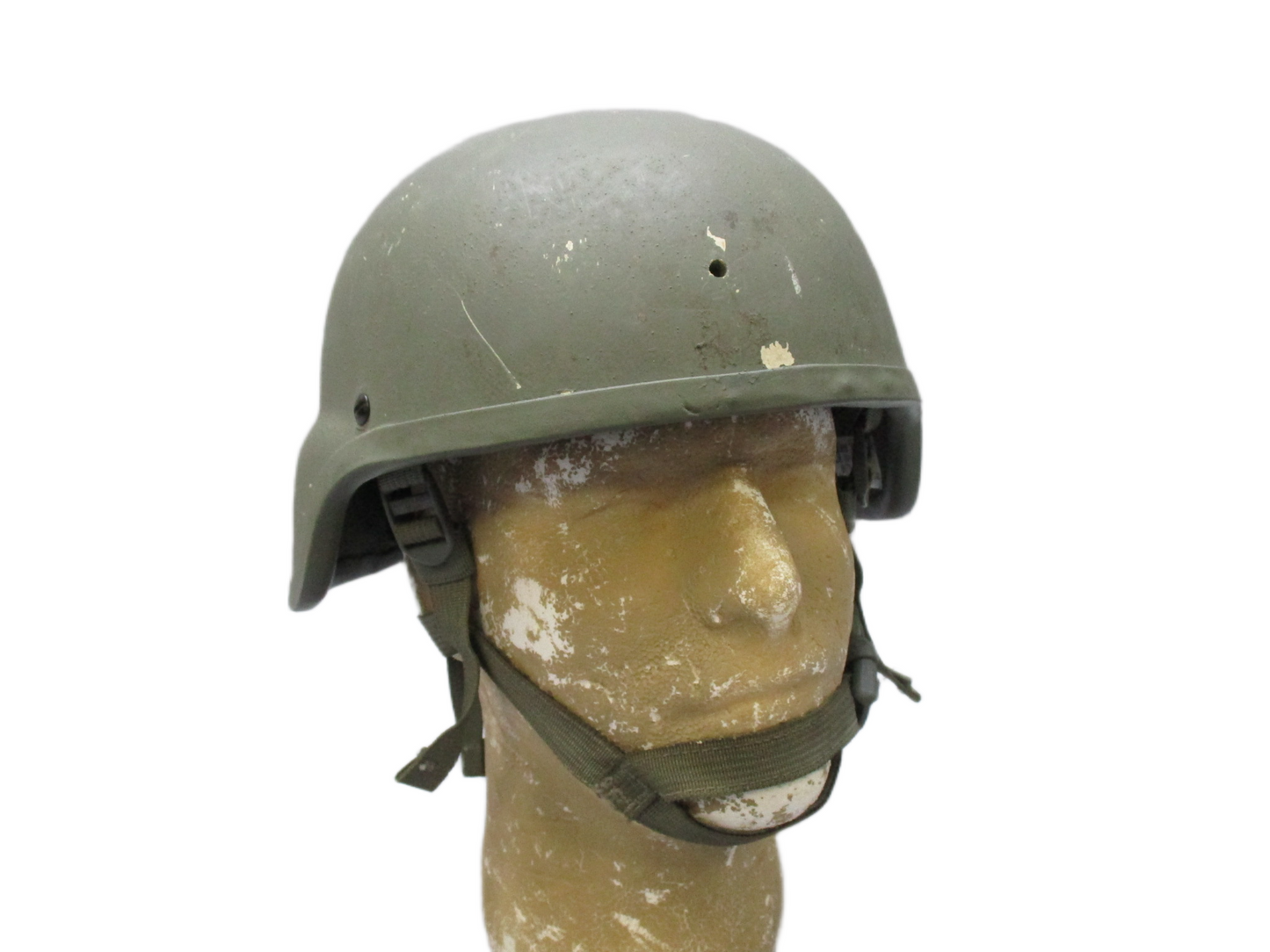 MSA ACH helmet in foliage green with Team Wendy chinstrap and Oregon Aero padding for military protection.
