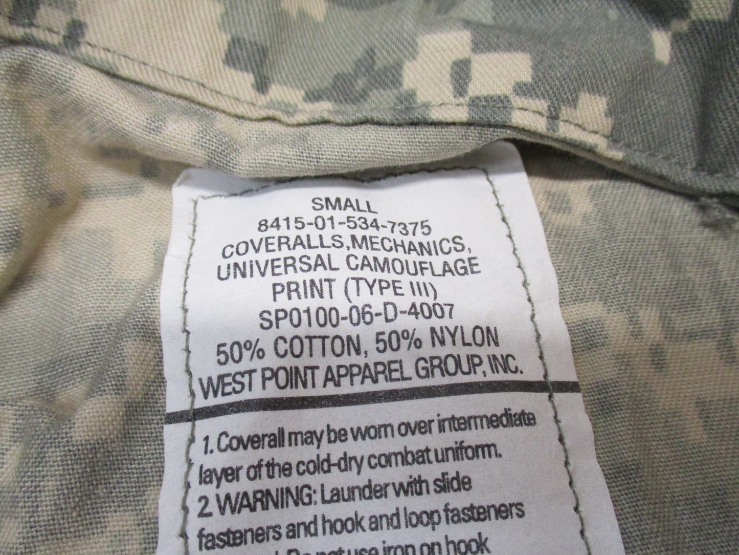 New MILITARY ARMY ISSUE MECHANIC COVERALLS UCP TYPE III SMALL ACU DIGITAL CAMO - Centex Military Gear