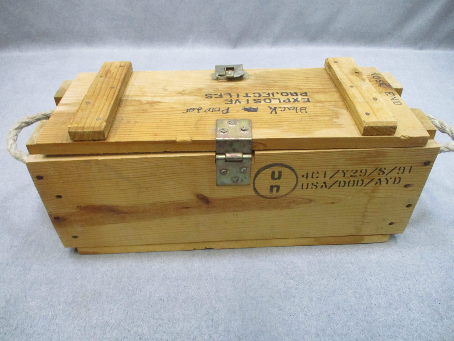 USGI Vintage Wooden Ammo Crate Box Rope Handles Military Storage Chest