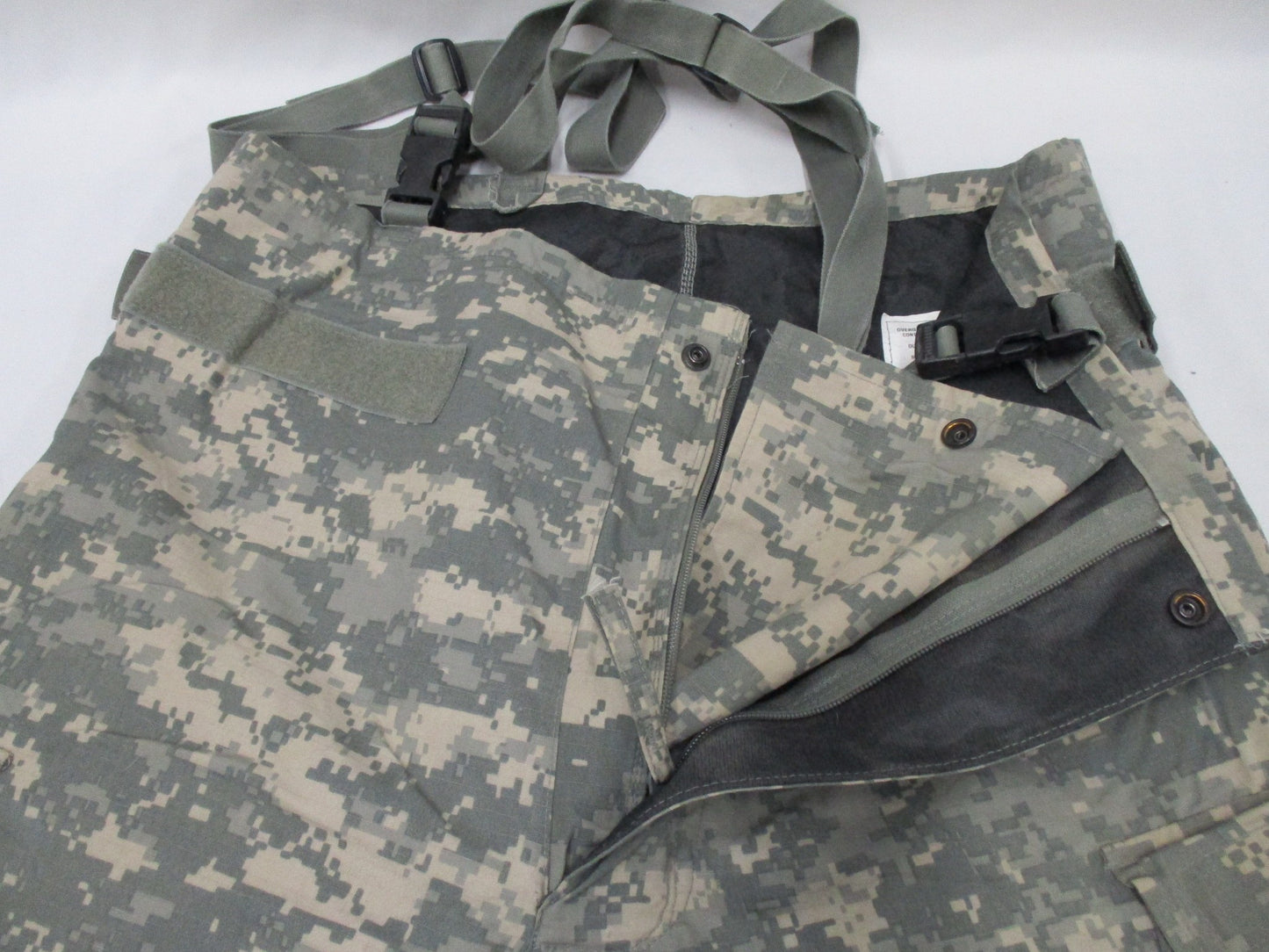Centex Military Gear NIP ACU digital military pants with MOPP suit chemical overgarment bottoms, featuring tactical design and durable fabric.