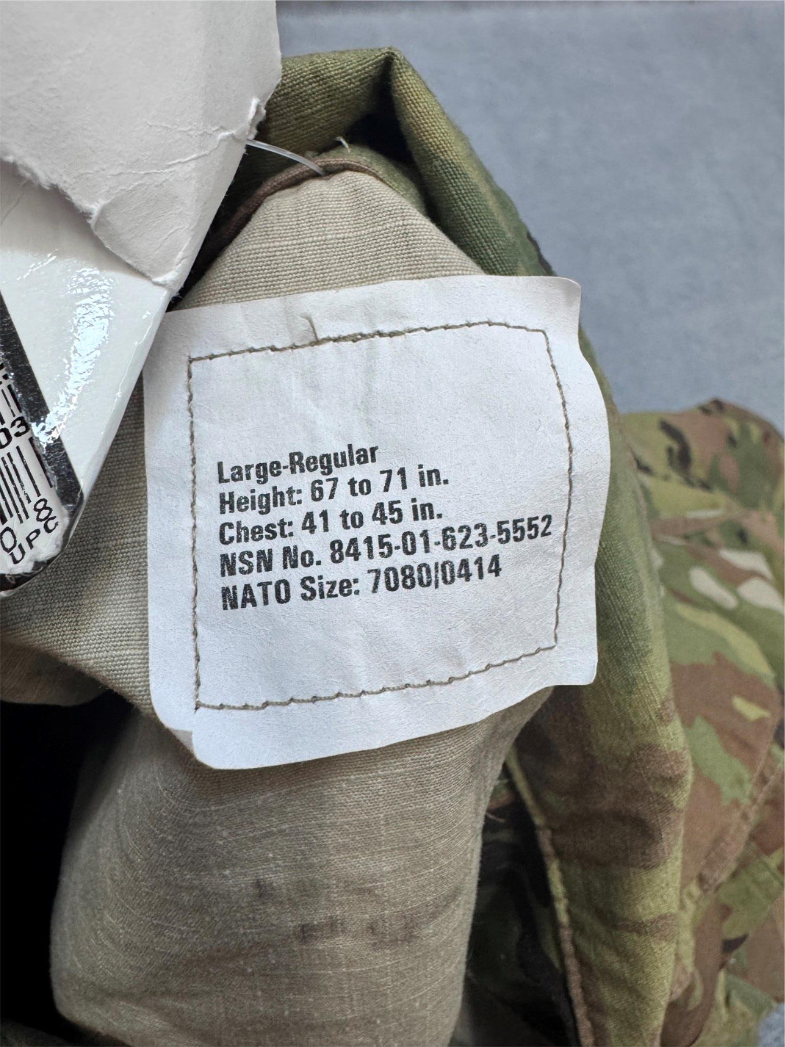 Unisex Army combat uniform shirt in OCP Scorpion camouflage, large-regular size, made of 50/50 NYCO fabric by Centex Military Gear