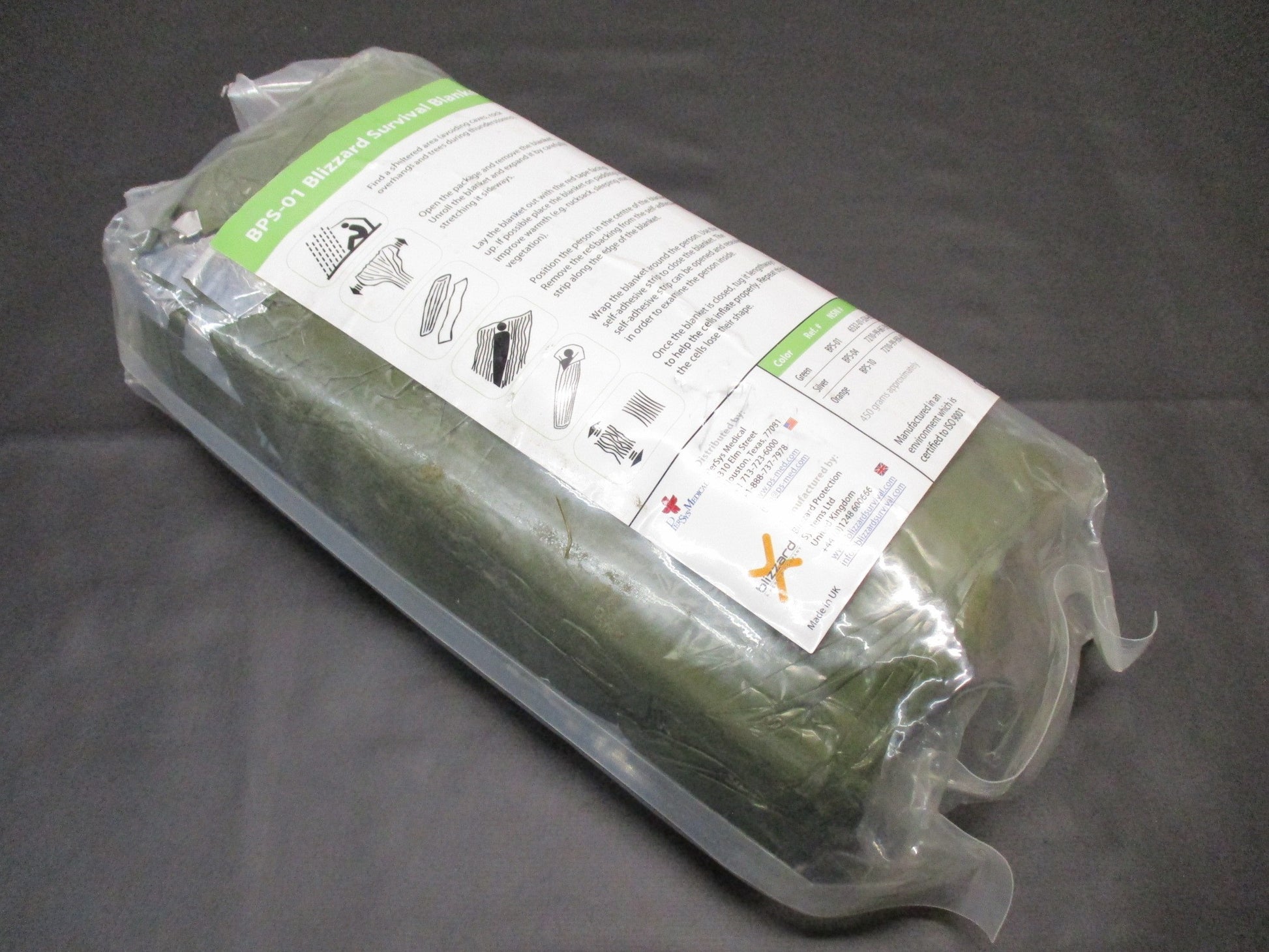 OD green Blizzard survival blanket by Centex Military Gear, ideal for hiking, camping, rescue, and military outdoor use.