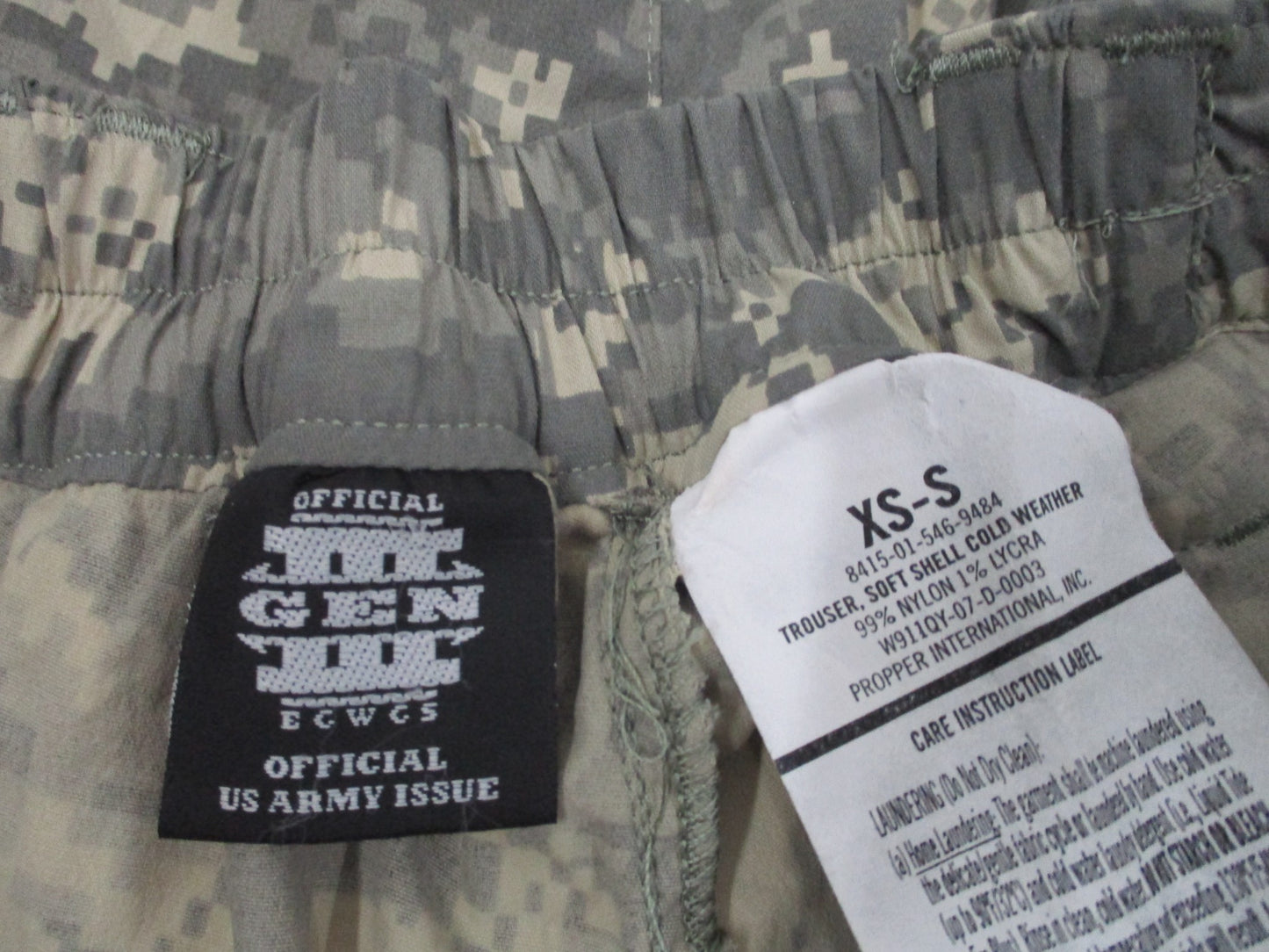 ARMY ACU DIGITAL LEVEL 5 SOFT SHELL TROUSER COLD WEATHER PANTS X-SMALL/SHORT