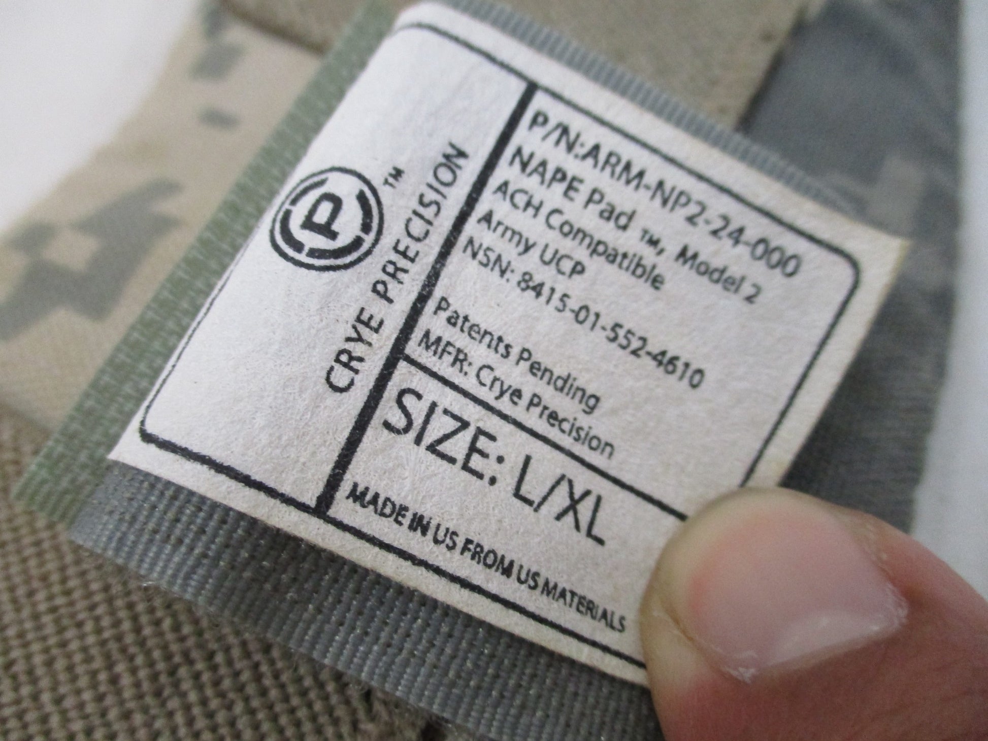 CRYE PRECISION body armor nape pad for ACH helmets, large/XL size, UCP camouflage, behind-head protection, military-grade gear