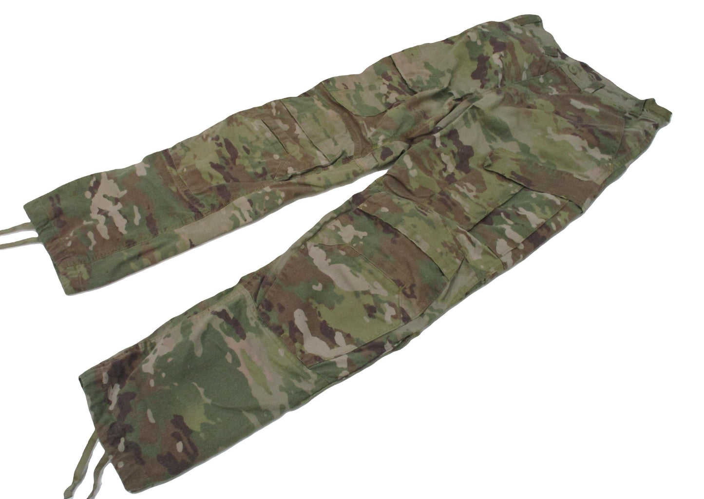 Used Army Advanced Combat Pants with knee pad slots in Scorpion OCP camouflage, size small/regular, by Centex Military Gear.