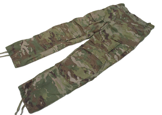 Used Army Advanced Combat Pants with knee pad slots in Scorpion OCP camouflage, size small/regular, by Centex Military Gear.