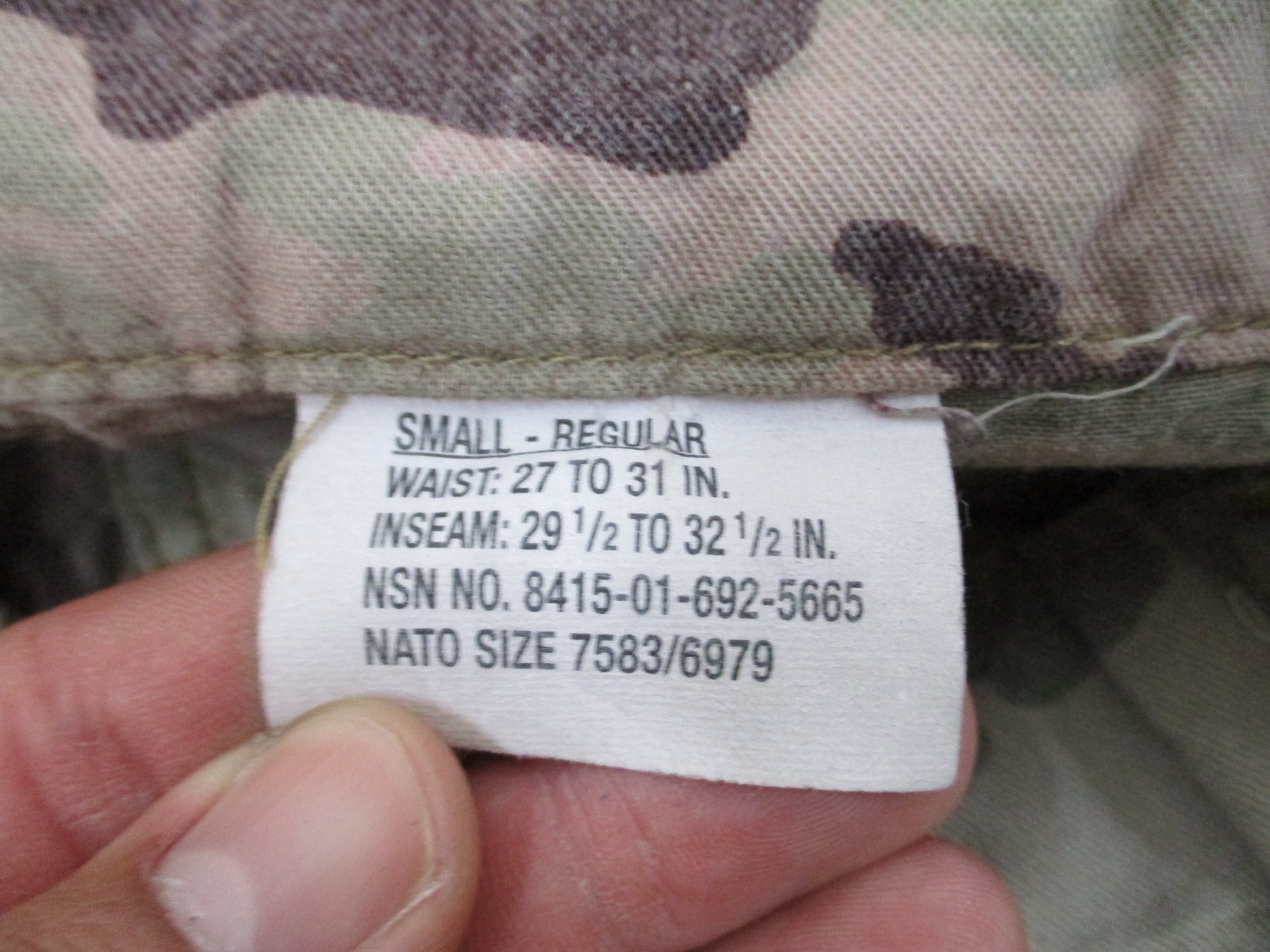 Used Centex Military Gear Army Advanced Combat Pants with knee pad slots in Scorpion OCP camouflage, small/regular size.