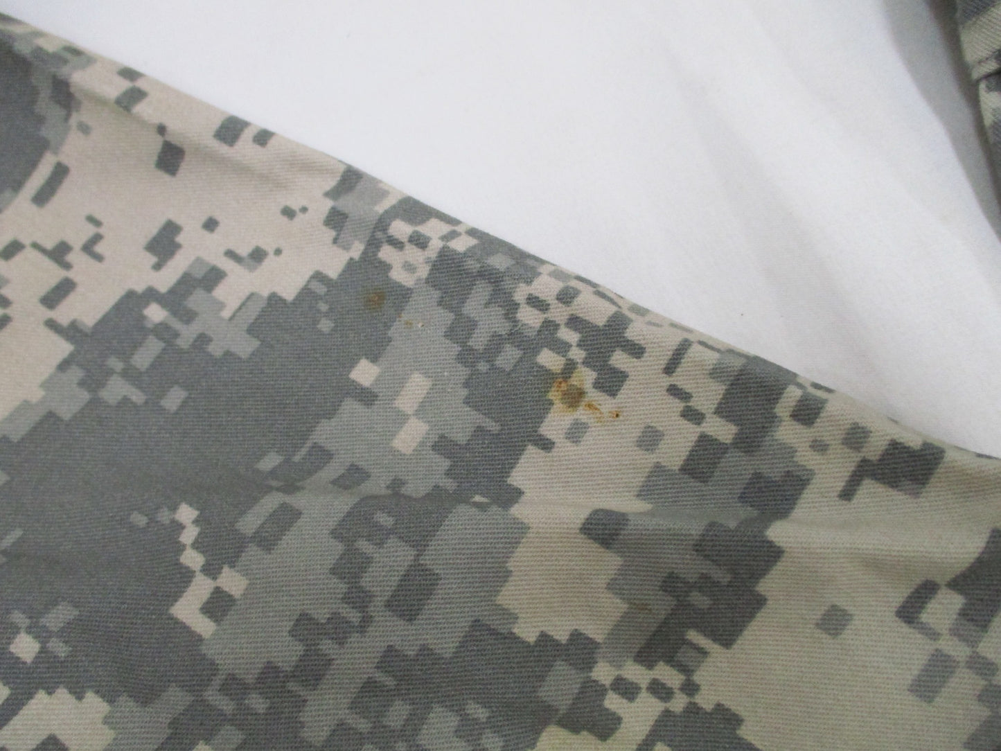 Used Centex Military Gear UCP Type III Army mechanic coveralls in large ACU digital camouflage, front view showing full suit details.