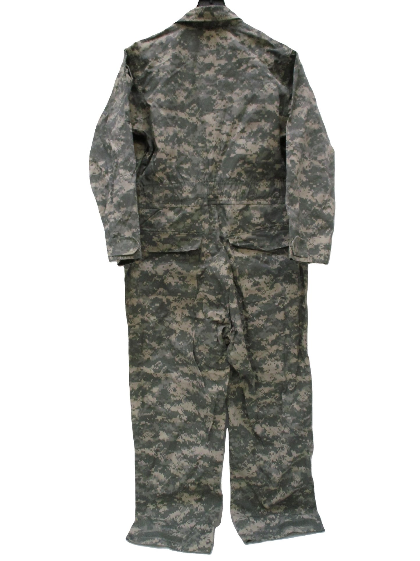 Used Centex Military Gear army issue mechanic coveralls in UCP digital camouflage, size large, front view with multiple pockets.
