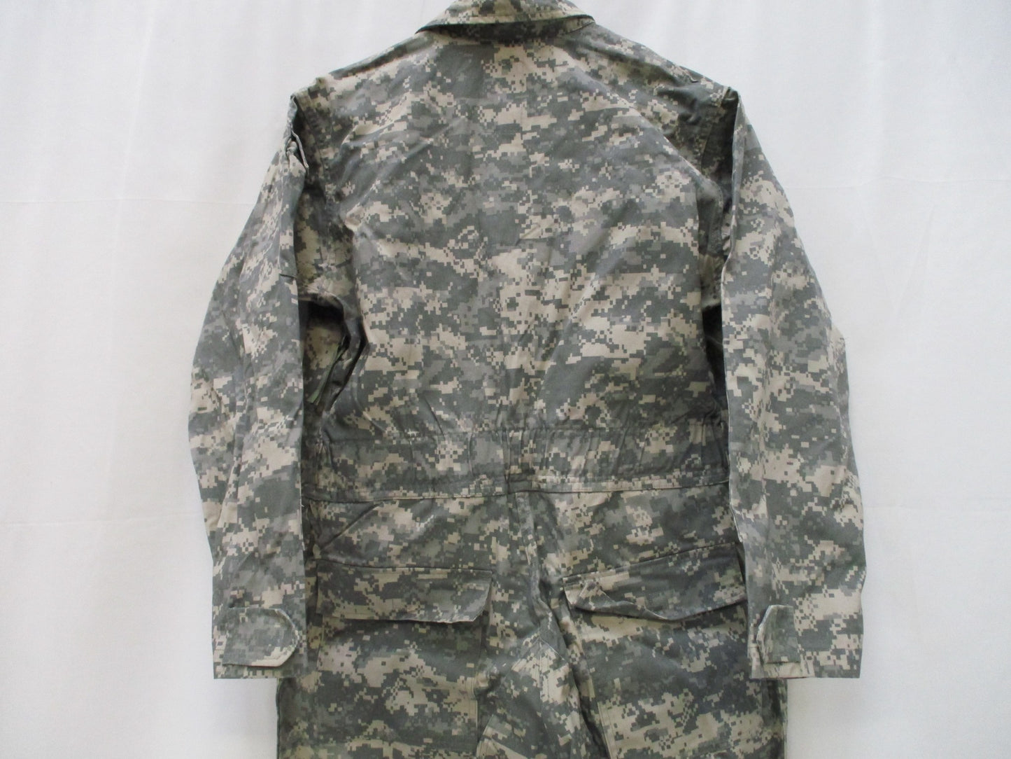 Used Centex Military Gear UCP Type III Army mechanic coveralls in large size, digital ACU camouflage, front view with pockets.