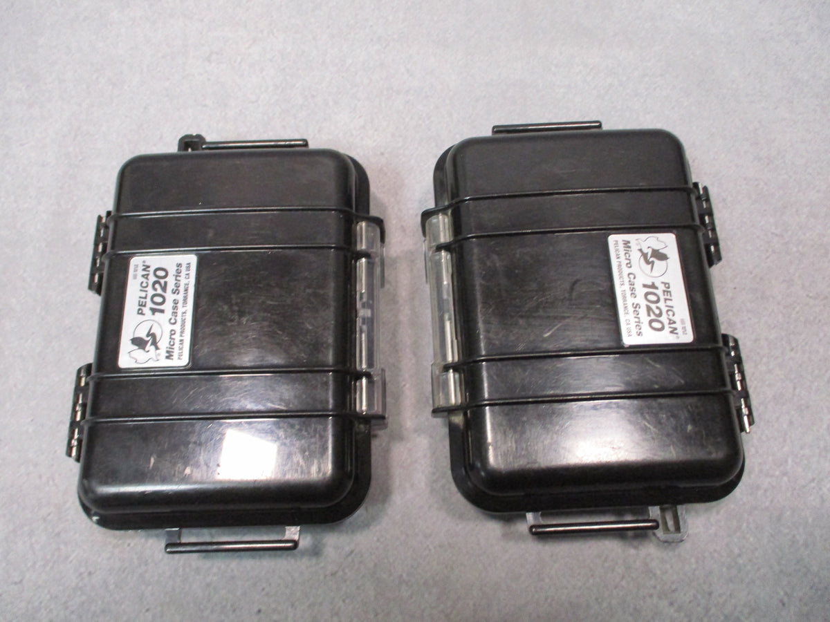 Pair of Pelican 1020 Micro Cases, black hard storage boxes, USA made, used