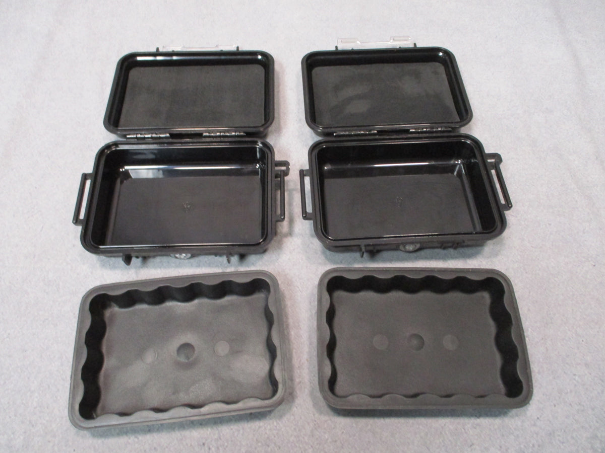 Pair of two black Pelican 1020 Micro Cases hard storage boxes, USA made and used