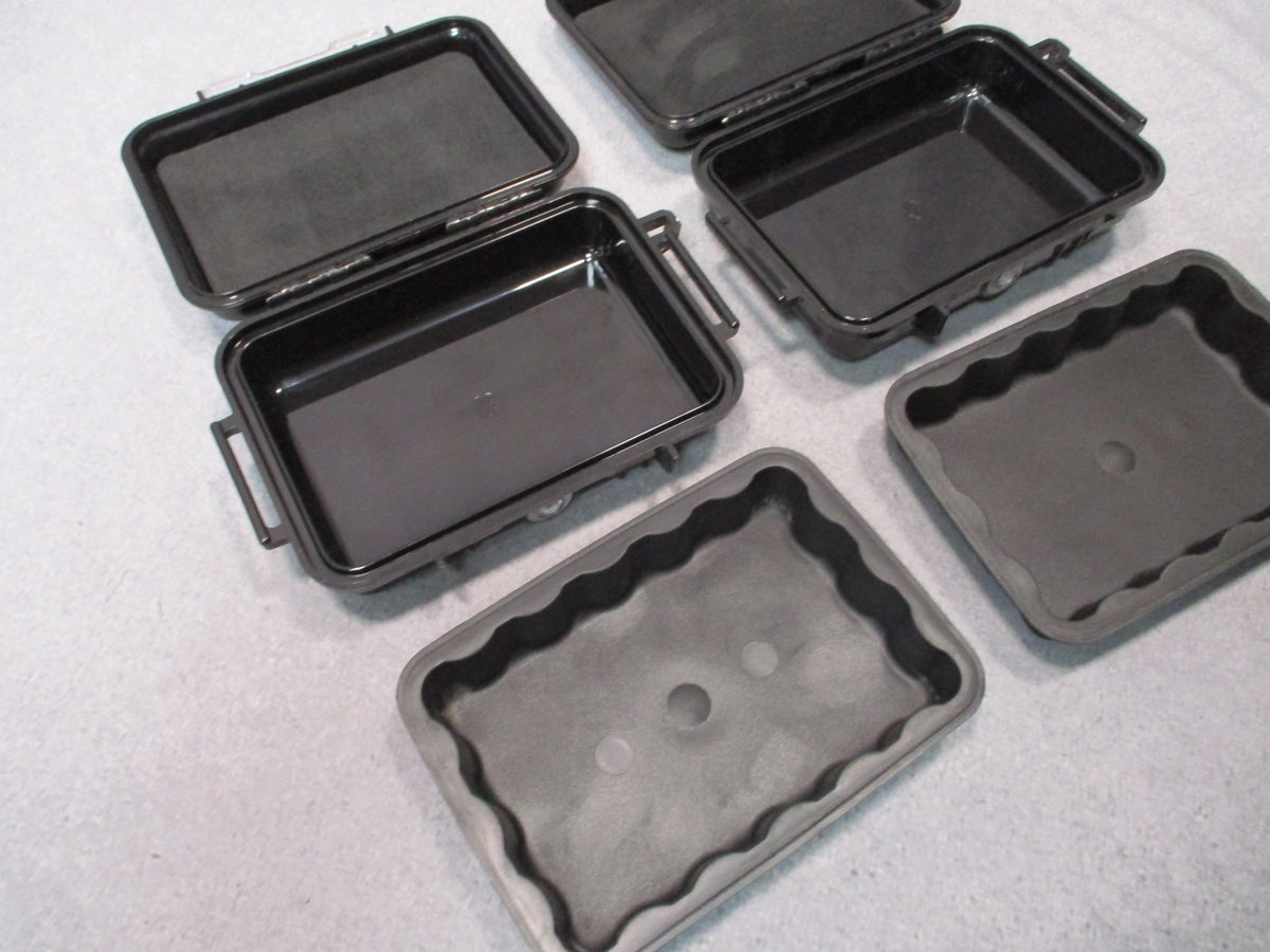 Pair of two black Pelican 1020 Micro Cases, hard storage boxes, USA made and used