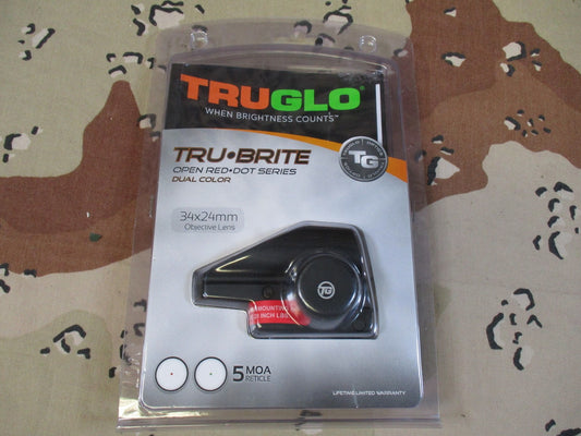 TruGlo Tru-Brite Open Red Dot Sight Dual Color 5 MOA 34x24mm New