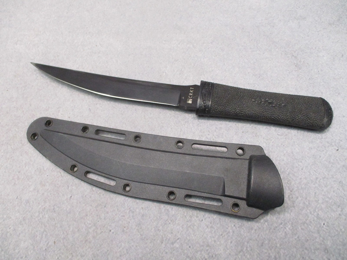 CRKT Hissatsu Fixed Blade Knife 2907K Black Tactical Knife with Sheath