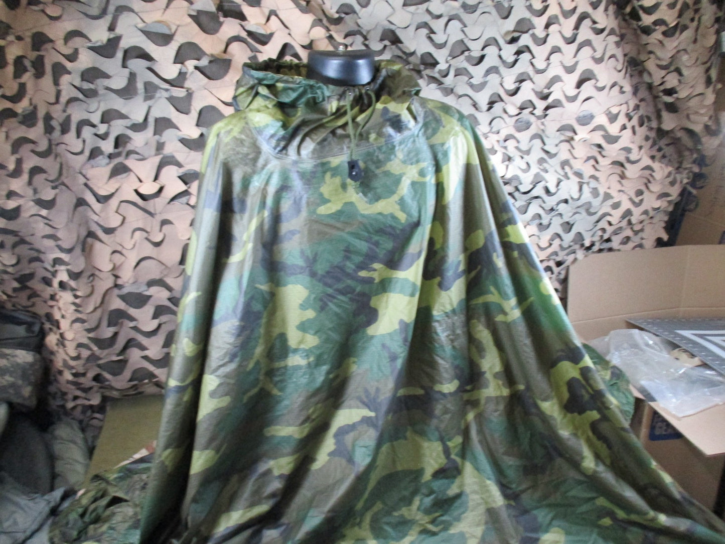 US Military Issue Woodland Camouflage Wet Weather Poncho - Used Condition