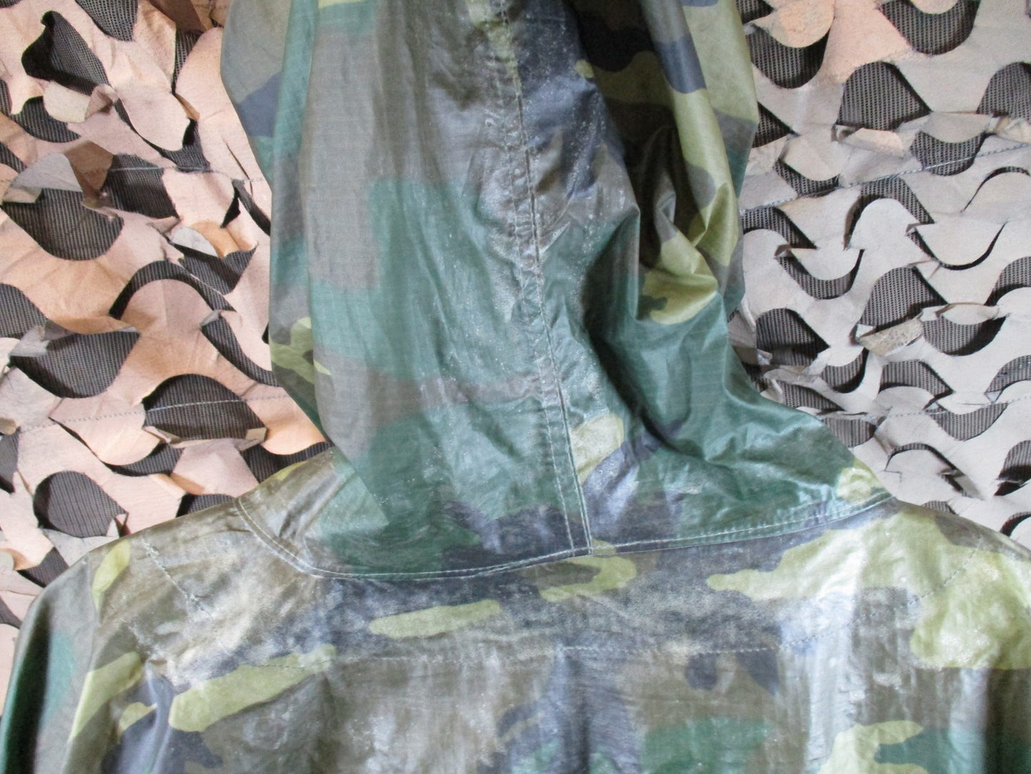 US Military Issue Woodland Camouflage Wet Weather Poncho - Used Condition