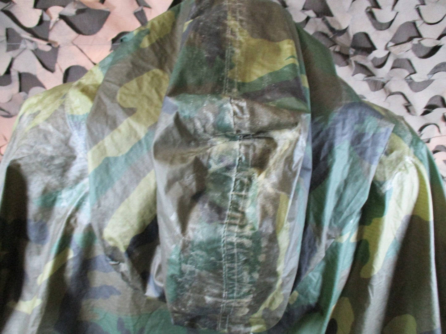 US Military Issue Woodland Camouflage Wet Weather Poncho - Used Condition
