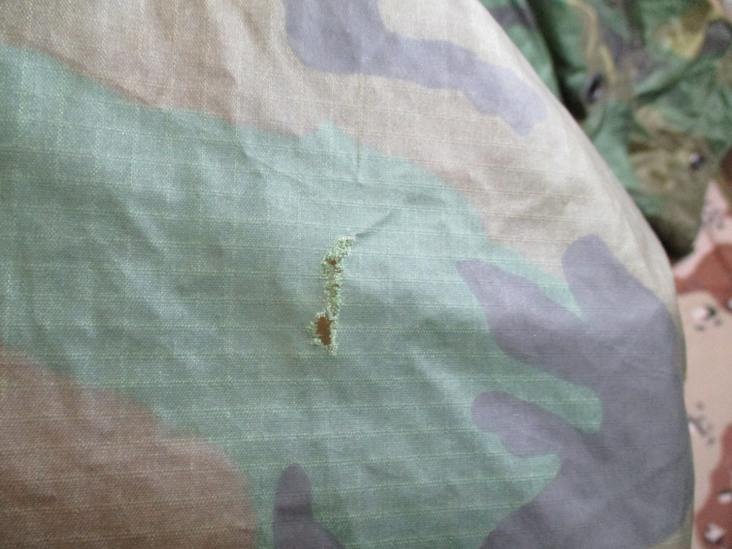 US Military Issue Woodland Camouflage Wet Weather Poncho - Used Condition
