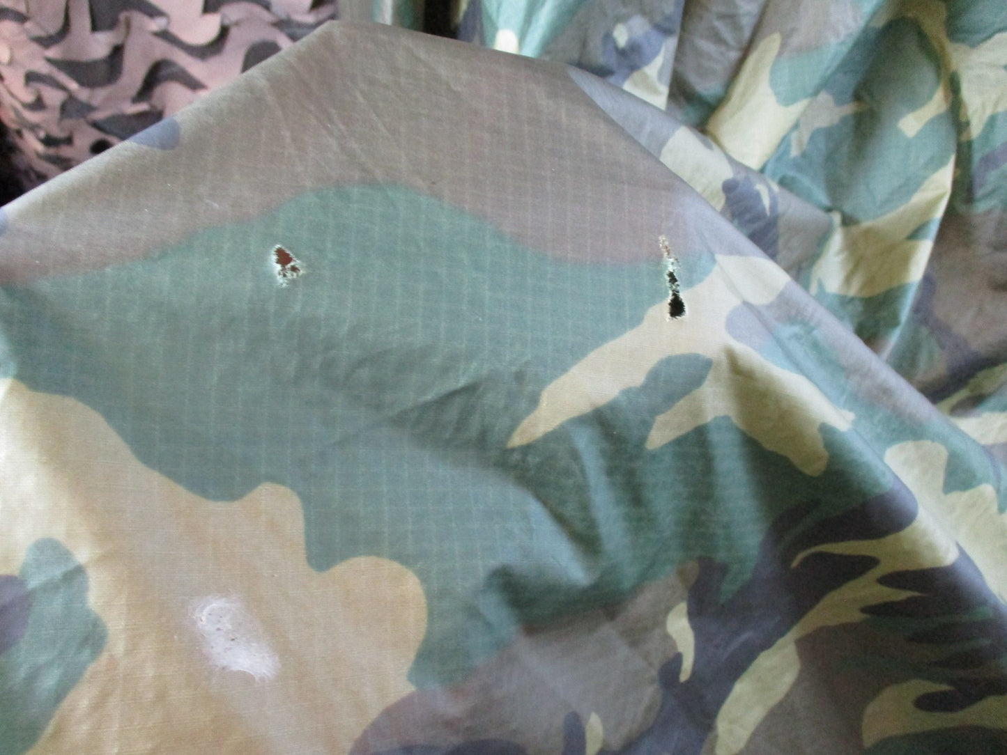 US Military Issue Woodland Camouflage Wet Weather Poncho - Used Condition