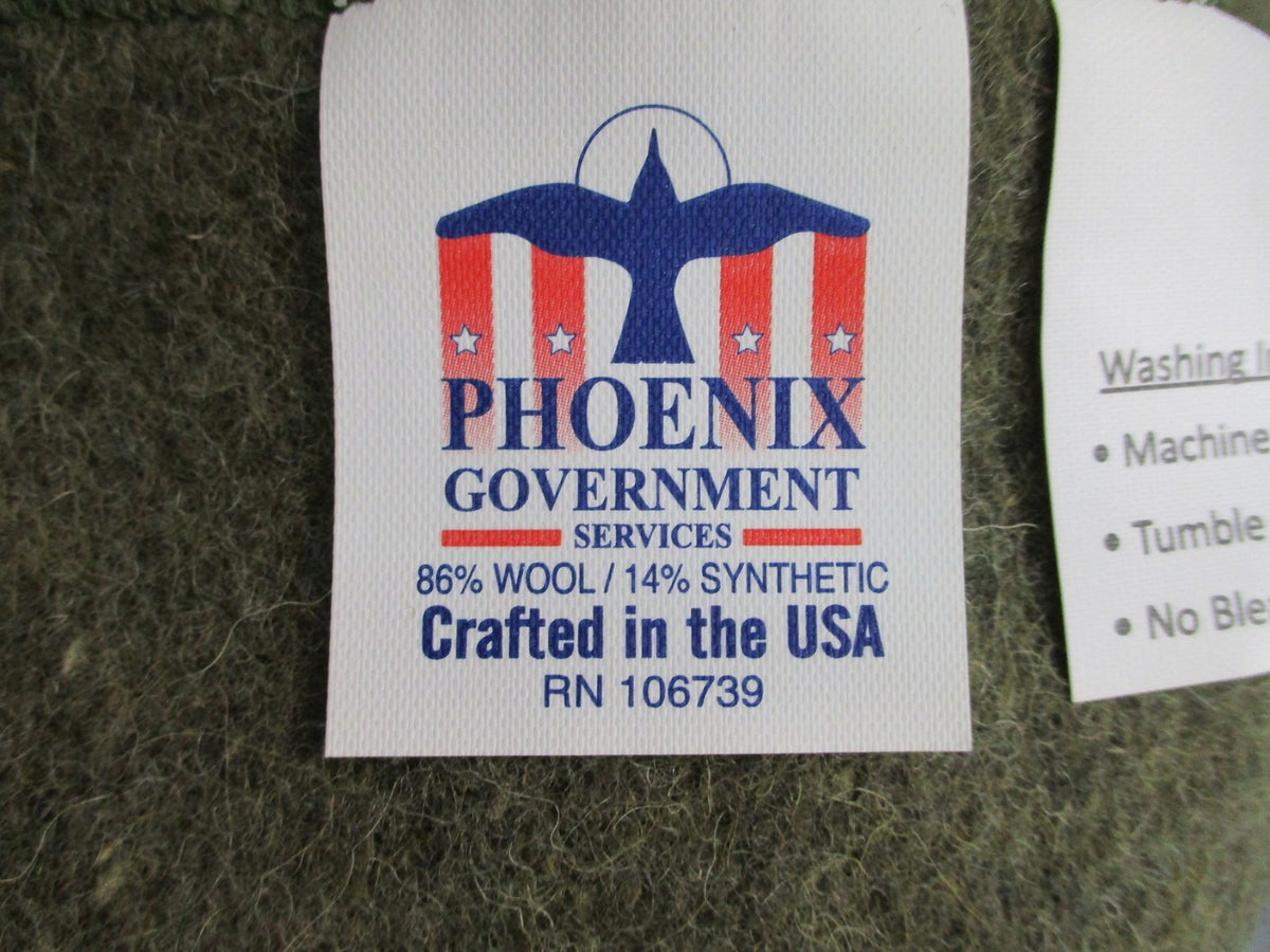 Phoenix US Military OD Wool Blanket 66x90 86% Wool USA Made NOS Army Surplus