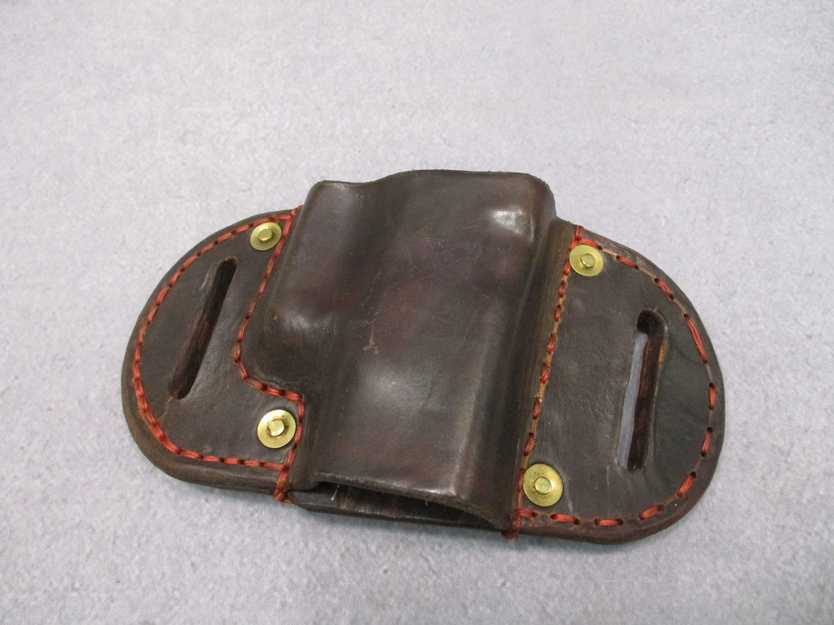Leather Belt Slide Holster Brown Right Hand Glock 19 Thick Cowhide Red Stitch