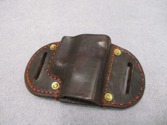 Leather Belt Slide Holster Brown Right Hand Glock 19 Thick Cowhide Red Stitch
