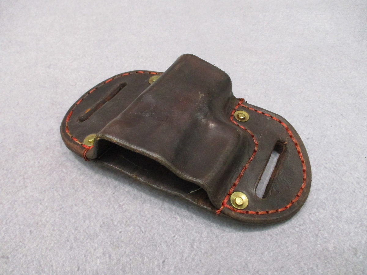 Leather Belt Slide Holster Brown Right Hand Glock 19 Thick Cowhide Red Stitch
