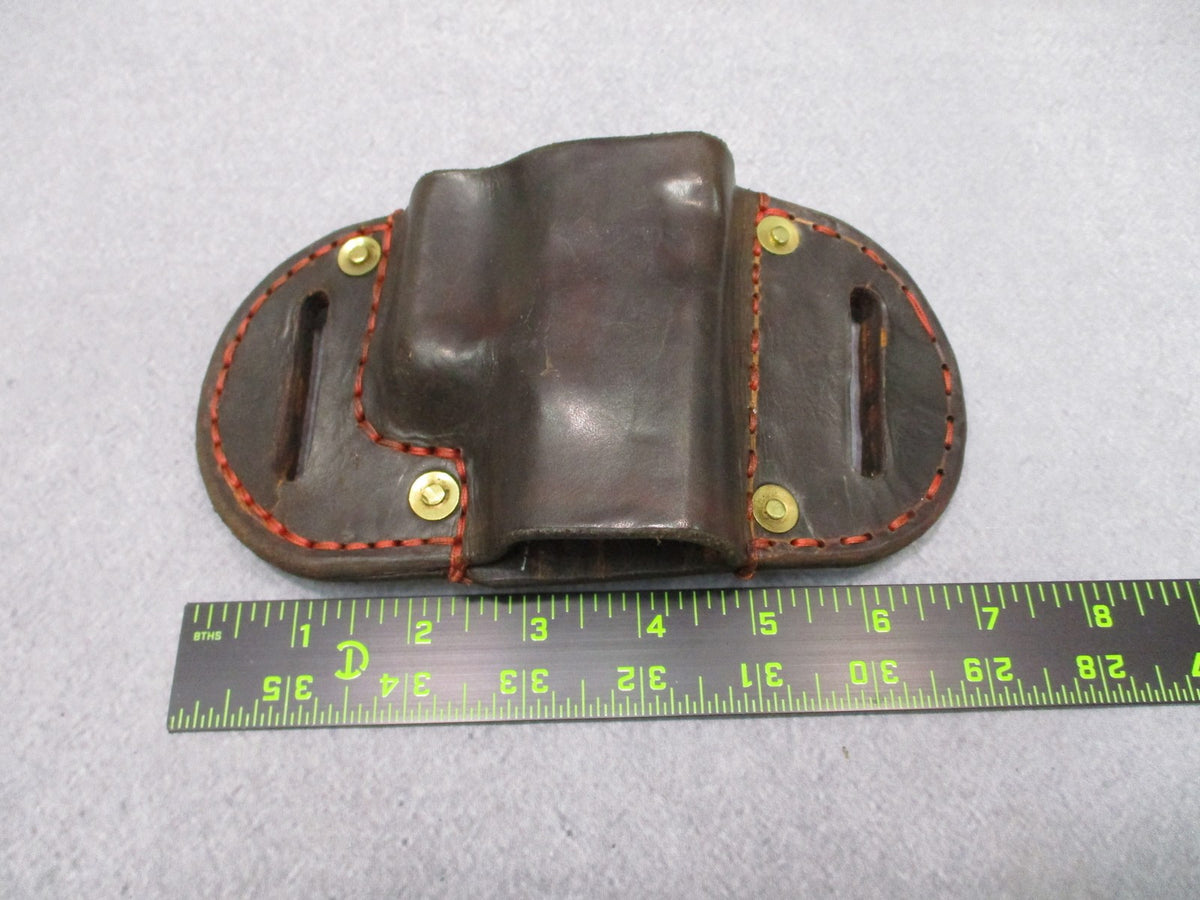 Leather Belt Slide Holster Brown Right Hand Glock 19 Thick Cowhide Red Stitch