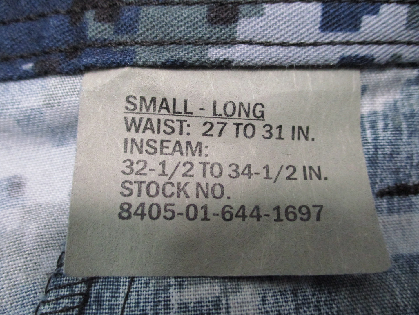 US Navy NWU Type I Working Trousers Digital Camo Small Long 50/50 Nylon Cotton
