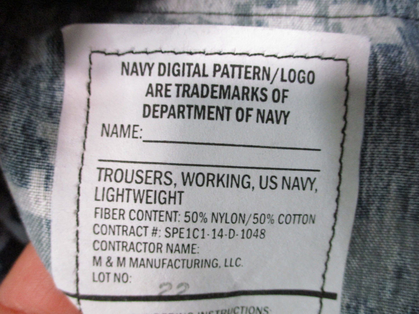US Navy NWU Type I Working Trousers Digital Camo Small Long 50/50 Nylon Cotton