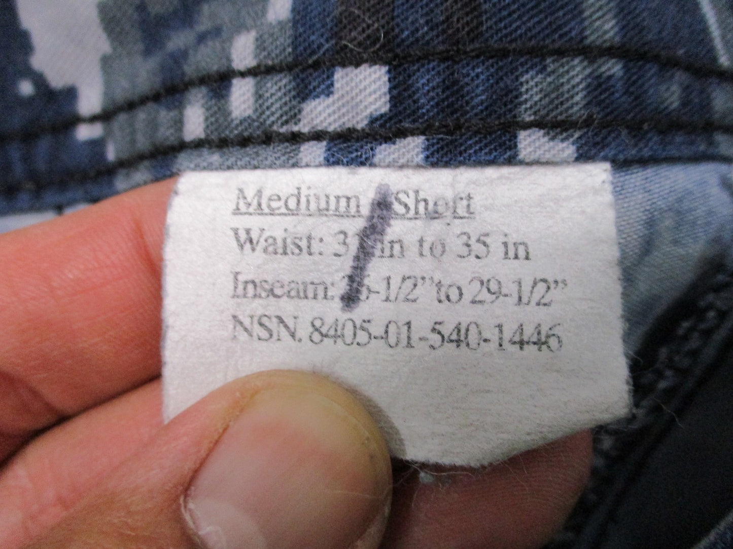 USN blue/gray digital camouflage Size Medium Short NSN 8405-01-540-1446 Trouser
