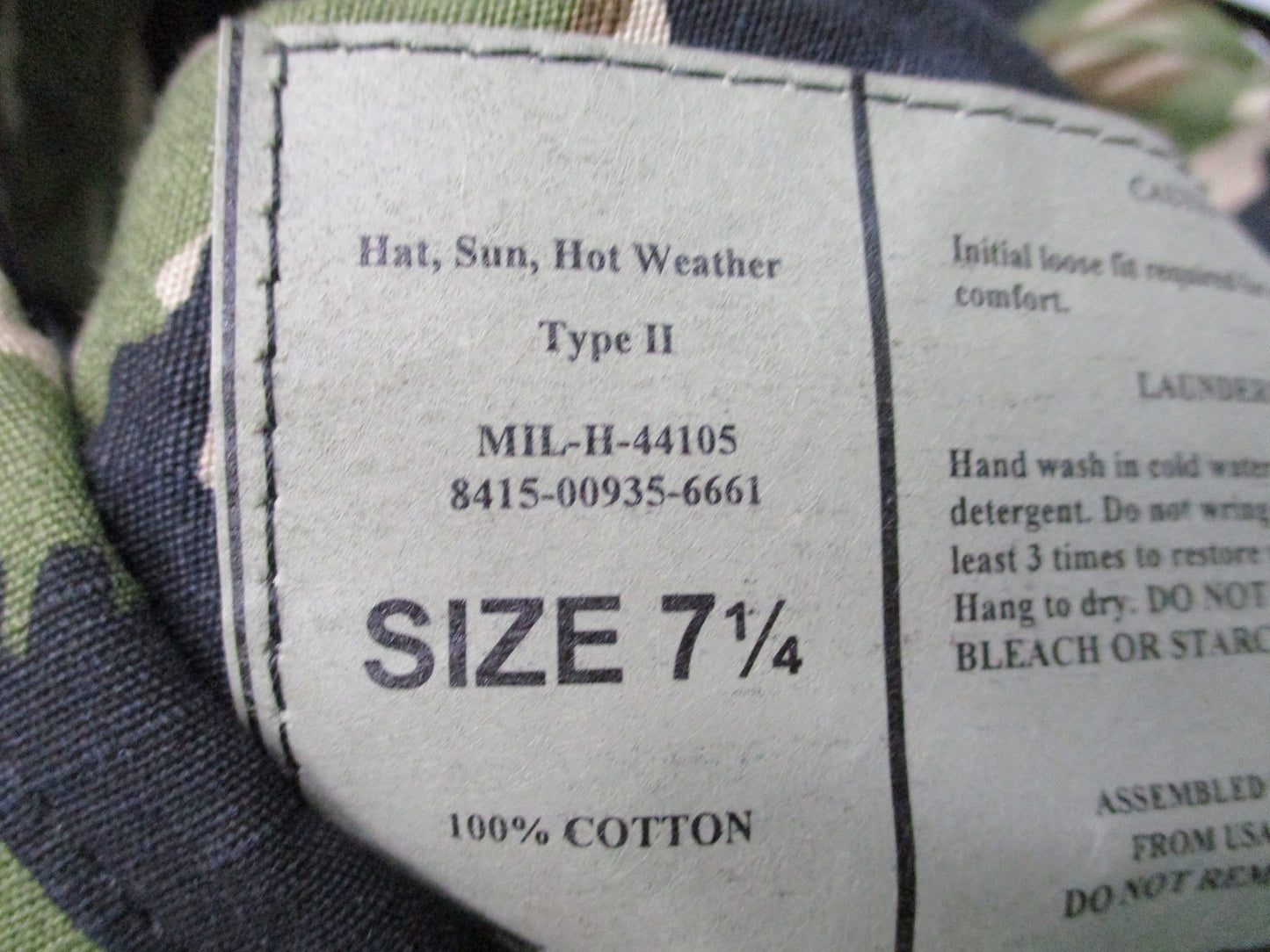 HQ Tigerstripe Hat WOODLAND TIGERSTRIPE PATTERN Size 7 1/4 NSN 8415-00-935-6661
