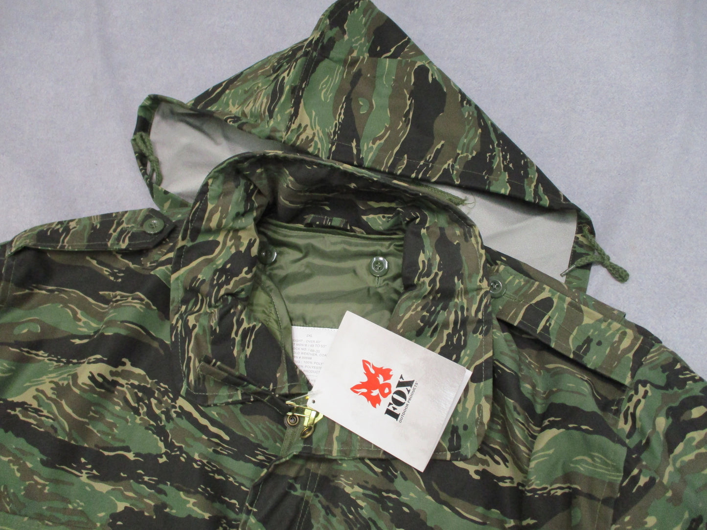 New Fox Outdoor M65 Field Jacket with Liner Tiger Stripe Camo Size 2XL