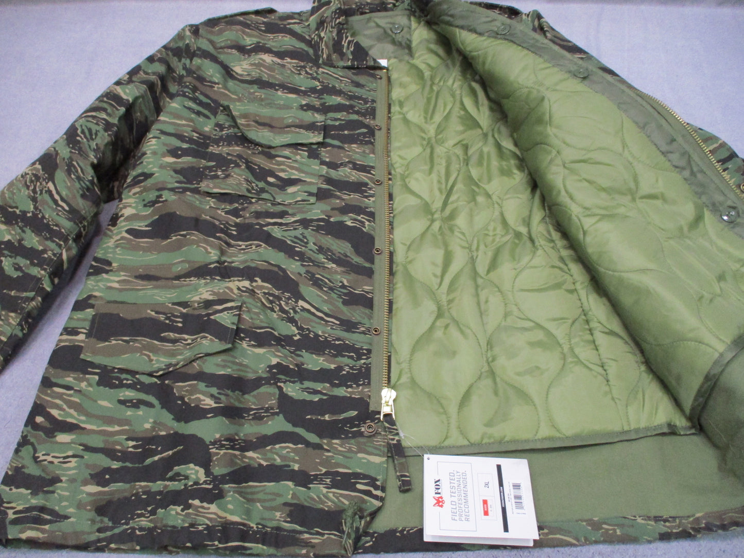 New Fox Outdoor M65 Field Jacket with Liner Tiger Stripe Camo Size 2XL
