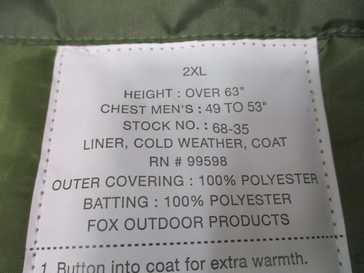 New Fox Outdoor M65 Field Jacket with Liner Tiger Stripe Camo Size 2XL