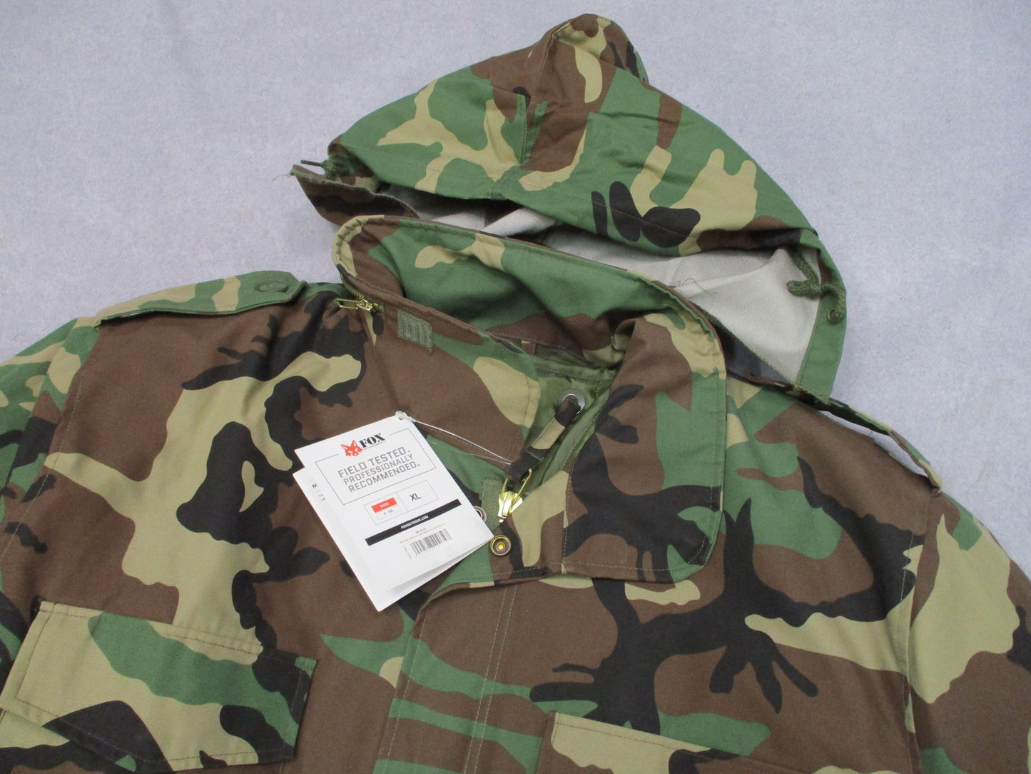 New Fox Outdoor M65 Field Jacket w. Liner Woodland Camo 68-34 Camouflage Size XL