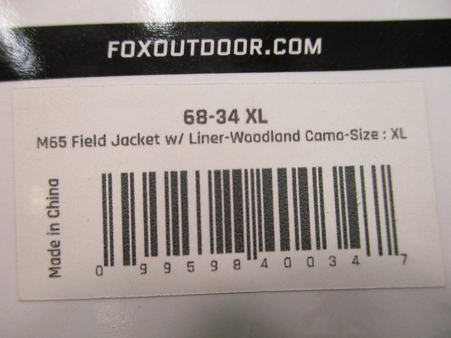 New Fox Outdoor M65 Field Jacket w. Liner Woodland Camo 68-34 Camouflage Size XL