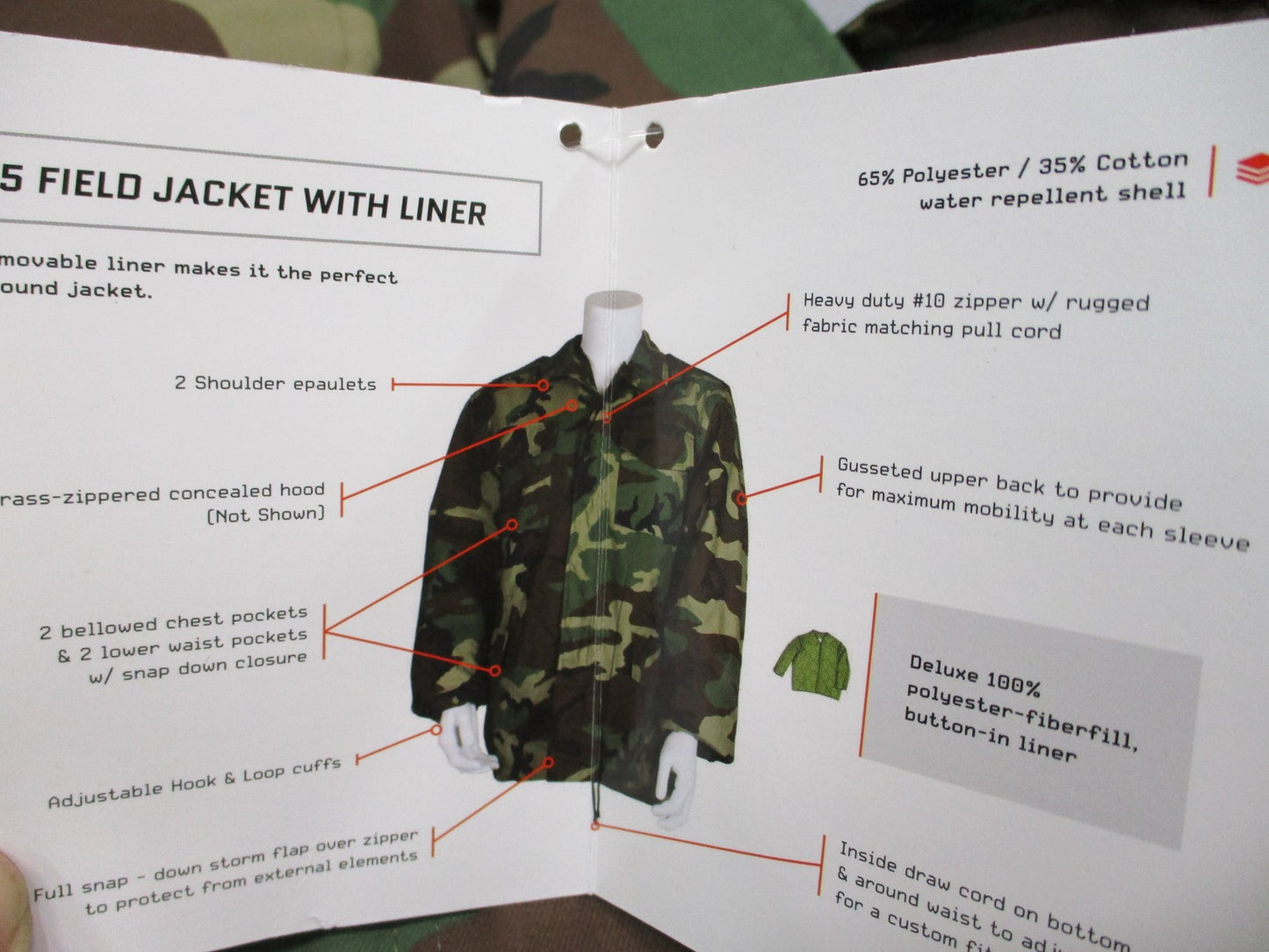 New Fox Outdoor M65 Field Jacket w. Liner Woodland Camo 68-34 Camouflage Size XL