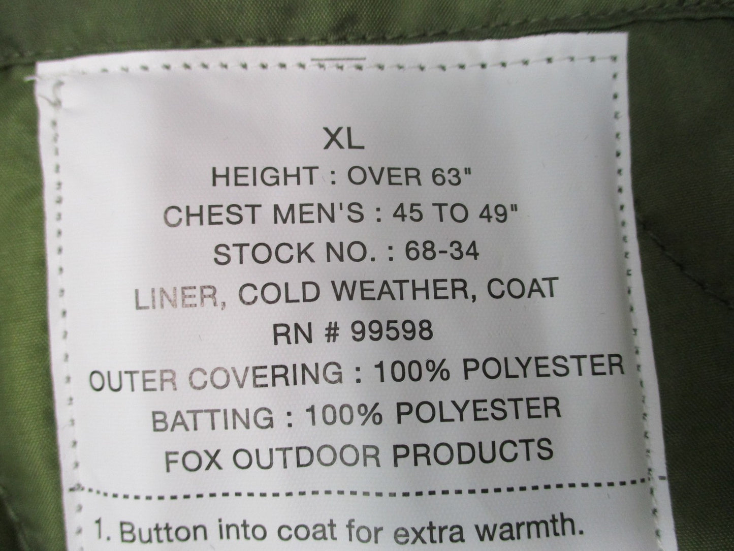 New Fox Outdoor M65 Field Jacket w. Liner Woodland Camo 68-34 Camouflage Size XL