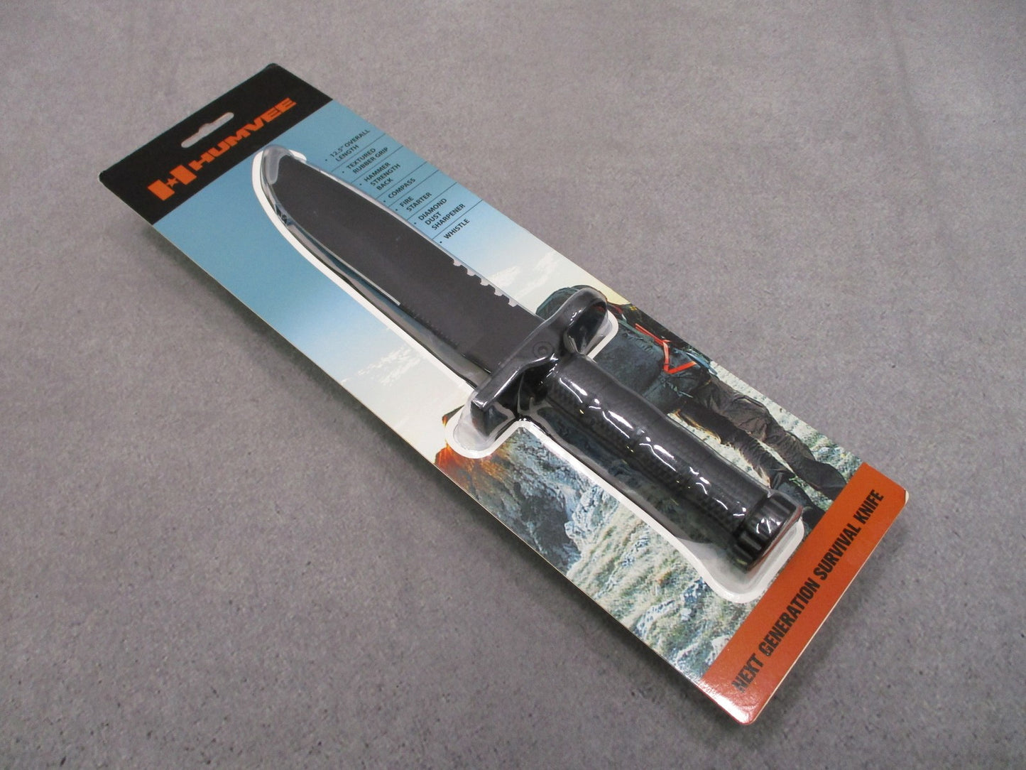 Humvee Survival Knife 12.5" Fixed Blade Compass Fire Starter Sharpener Whistle