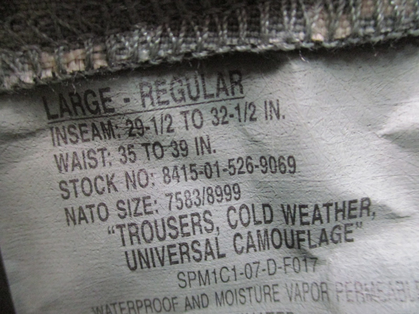 US Military ECWCS Gen II Cold Weather Trousers UCP Camo Large Regular GORETEX