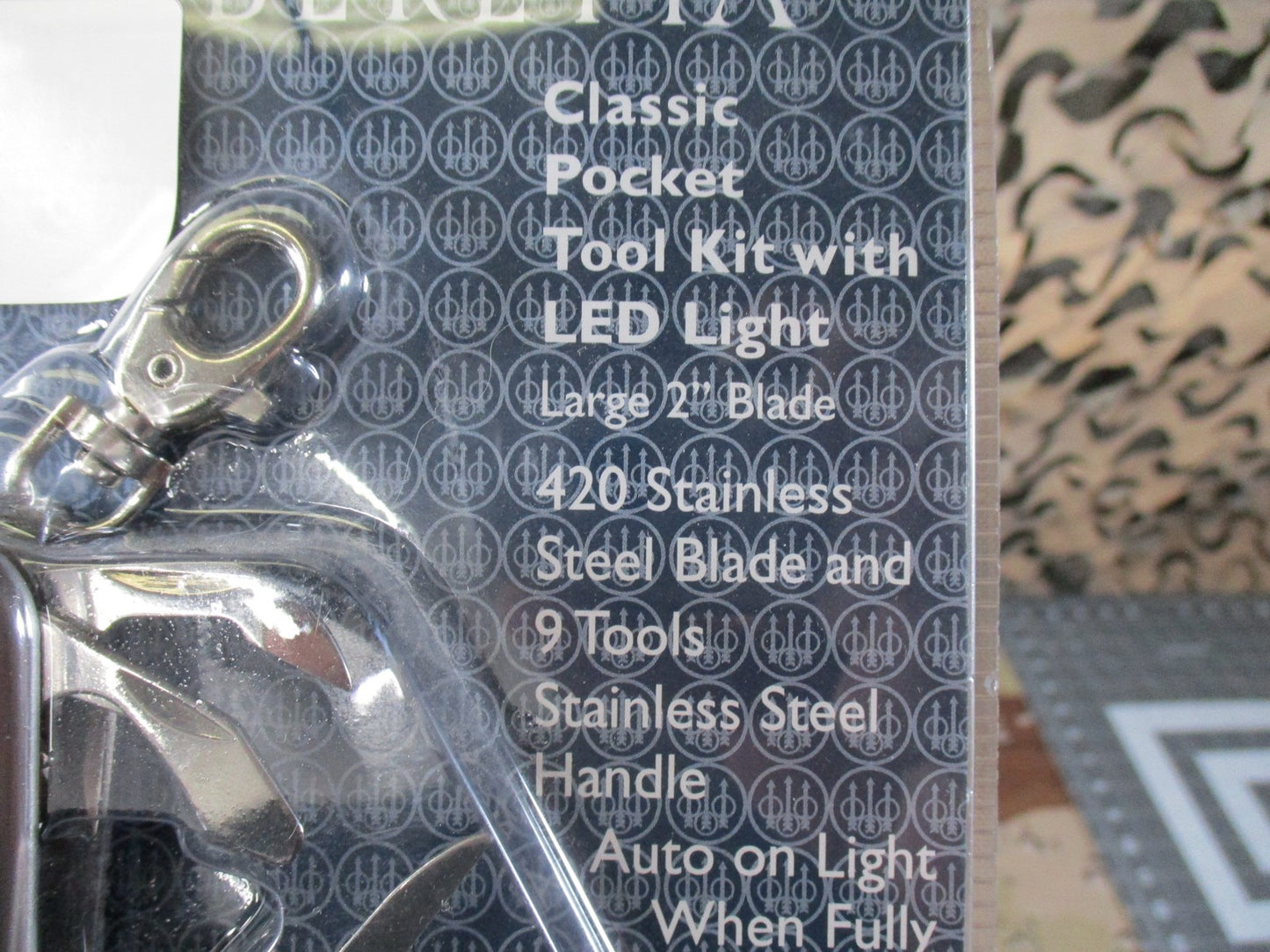 New Beretta Classic Pocket Multi-Tool Kit with LED Light & Nylon Sheath