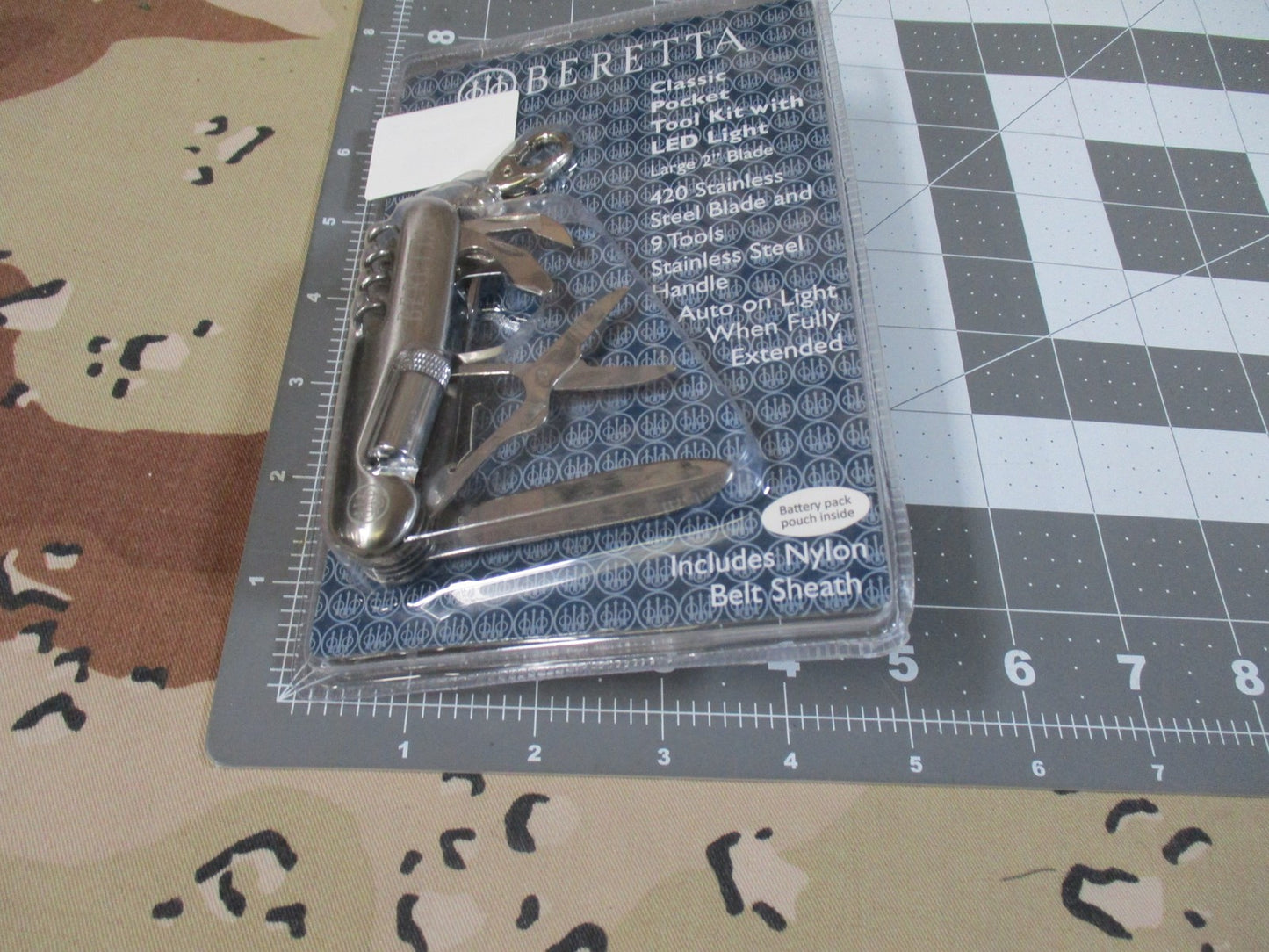 New Beretta Classic Pocket Multi-Tool Kit with LED Light & Nylon Sheath