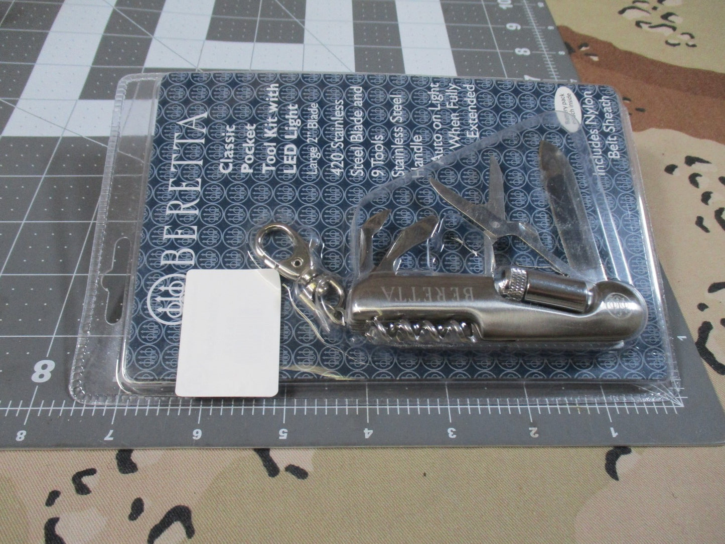 New Beretta Classic Pocket Multi-Tool Kit with LED Light & Nylon Sheath