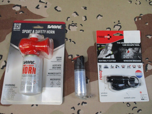 Emergency Safety Kit Resqme Car Tool SABRE Safety Horn Pepper Spray Bundle 3560