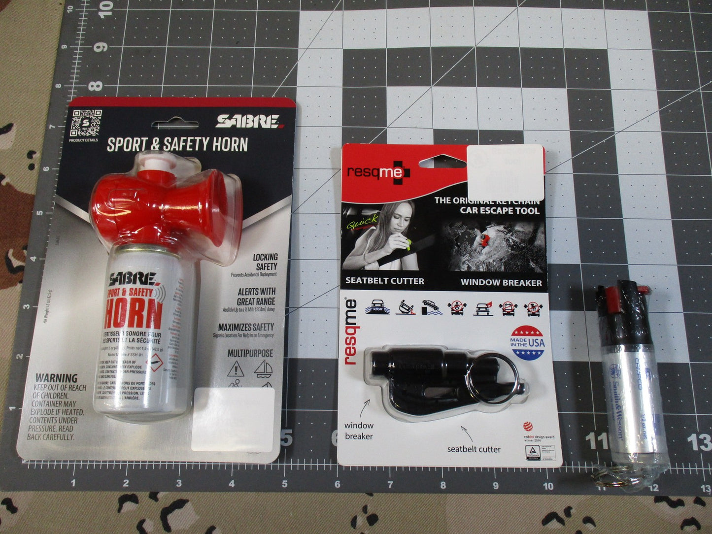 Emergency Safety Kit Resqme Car Tool SABRE Safety Horn Pepper Spray Bundle 3560